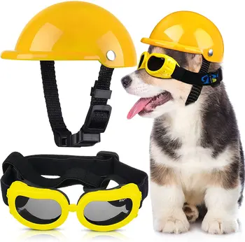 Шлем для домашних собак и набор защитных очков для собак, 4-дюймовый мотоциклетный шлем с подкладкой, солнцезащитные очки для собак, защитная кепка для домашних животных, каска для собак, очаровательный щенок