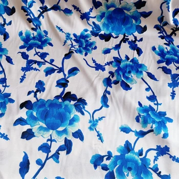 Эластичная Атласная Шелковая Ткань В Китайском Стиле Сине-Белый Фарфор Узор Платье Рубашка Пижамы Шарфы Модный Швейный Материал Ткань