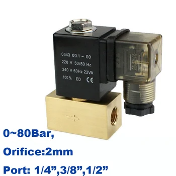 электромагнитный клапан высокого давления 80bar 2-ходовой 1/4 3/8 1/2 BSP 12V 24V DC AC220V Нормально закрывающийся латунный клапан прямого действия JT22-02