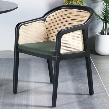 Японские обеденные стулья из ротанга, мебель для столовой в скандинавском стиле, спинка стула для семейного кафе с подлокотником, стул для ресторана