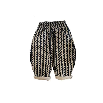 Японские однотонные модные широкие брюки в полоску для мальчиков и девочек, хлопковые брюки для малышей, весенне-осенняя детская одежда 2023 года